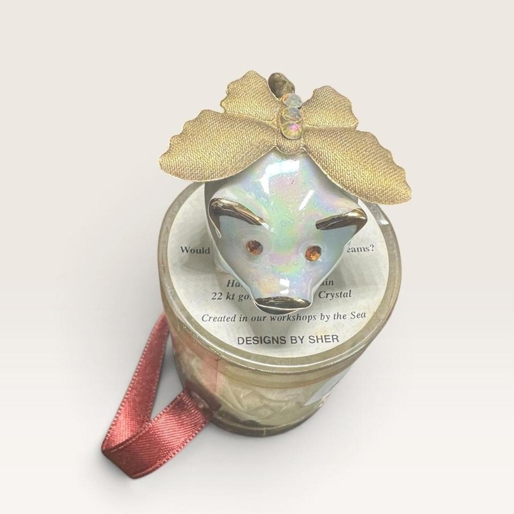 Flying Piggy November Birthstone Porcelain 24K Topaz Figurine Vintage
